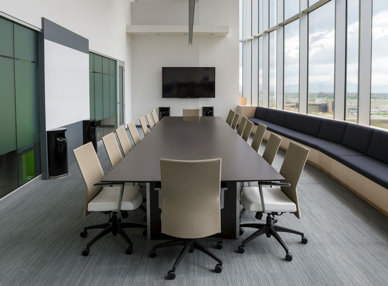 Executive corporate boardroom with integrated AV